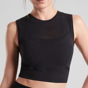 New Athleta Pavana Crop Tank Top Laser Cut-out  Black L/XL NWT